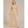 imageEverPretty Womens VNeck Flutter Sleeve Long Chiffon ALine Appliqued Waist Bridesmaid DressChampagne
