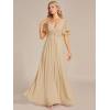 imageEverPretty Womens VNeck Flutter Sleeve Long Chiffon ALine Appliqued Waist Bridesmaid DressChampagne