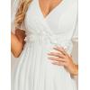 imageEverPretty Womens VNeck Flutter Sleeve Long Chiffon ALine Appliqued Waist Bridesmaid DressCream