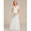imageEverPretty Womens VNeck Flutter Sleeve Long Chiffon ALine Appliqued Waist Bridesmaid DressCream