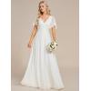 imageEverPretty Womens VNeck Flutter Sleeve Long Chiffon ALine Appliqued Waist Bridesmaid DressCream