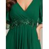 imageEverPretty Womens VNeck Flutter Sleeve Long Chiffon ALine Appliqued Waist Bridesmaid DressDeep Green