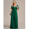 imageEverPretty Womens VNeck Flutter Sleeve Long Chiffon ALine Appliqued Waist Bridesmaid DressDeep Green