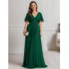 imageEverPretty Womens VNeck Flutter Sleeve Long Chiffon ALine Appliqued Waist Bridesmaid DressDeep Green