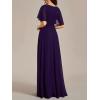 imageEverPretty Womens VNeck Flutter Sleeve Long Chiffon ALine Appliqued Waist Bridesmaid DressDeep Purple