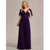imageEverPretty Womens VNeck Flutter Sleeve Long Chiffon ALine Appliqued Waist Bridesmaid DressDeep Purple