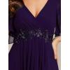 imageEverPretty Womens VNeck Flutter Sleeve Long Chiffon ALine Appliqued Waist Bridesmaid DressDeep Purple