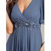 imageEverPretty Womens VNeck Flutter Sleeve Long Chiffon ALine Appliqued Waist Bridesmaid DressDusty Navy