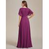 imageEverPretty Womens VNeck Flutter Sleeve Long Chiffon ALine Appliqued Waist Bridesmaid DressFuchsia