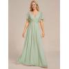 imageEverPretty Womens VNeck Flutter Sleeve Long Chiffon ALine Appliqued Waist Bridesmaid DressMint Green