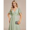 imageEverPretty Womens VNeck Flutter Sleeve Long Chiffon ALine Appliqued Waist Bridesmaid DressMint Green
