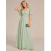 imageEverPretty Womens VNeck Flutter Sleeve Long Chiffon ALine Appliqued Waist Bridesmaid DressMint Green