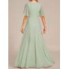imageEverPretty Womens VNeck Flutter Sleeve Long Chiffon ALine Appliqued Waist Bridesmaid DressMint Green