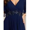 imageEverPretty Womens VNeck Flutter Sleeve Long Chiffon ALine Appliqued Waist Bridesmaid DressNavy Blue