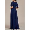 imageEverPretty Womens VNeck Flutter Sleeve Long Chiffon ALine Appliqued Waist Bridesmaid DressNavy Blue