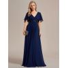 imageEverPretty Womens VNeck Flutter Sleeve Long Chiffon ALine Appliqued Waist Bridesmaid DressNavy Blue