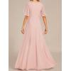 imageEverPretty Womens VNeck Flutter Sleeve Long Chiffon ALine Appliqued Waist Bridesmaid DressPink