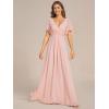 imageEverPretty Womens VNeck Flutter Sleeve Long Chiffon ALine Appliqued Waist Bridesmaid DressPink