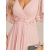 imageEverPretty Womens VNeck Flutter Sleeve Long Chiffon ALine Appliqued Waist Bridesmaid DressPink