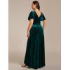 imageEverPretty Womens Velvet Ruffle Sleeve VNeck Wrap Waist Maxi Dress High Low Wedding Guest Dresses 02041Deep Green