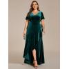 imageEverPretty Womens Velvet Ruffle Sleeve VNeck Wrap Waist Maxi Dress High Low Wedding Guest Dresses 02041Deep Green
