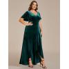 imageEverPretty Womens Velvet Ruffle Sleeve VNeck Wrap Waist Maxi Dress High Low Wedding Guest Dresses 02041Deep Green