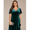 imageEverPretty Womens Velvet Ruffle Sleeve VNeck Wrap Waist Maxi Dress High Low Wedding Guest Dresses 02041Deep Green