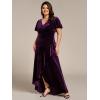 imageEverPretty Womens Velvet Ruffle Sleeve VNeck Wrap Waist Maxi Dress High Low Wedding Guest Dresses 02041Deep Purple