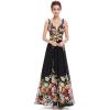 imageEverPretty Womens Bridesmaid Dress VNeck Sleeveless A Line Chiffon Floor Length Formal Dress 09016Black Printed