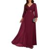 imageEverPretty Womens Chiffon ALine Floor Length V Neck Pleated Long Sleeves Evening Formal Dress 03890Burgundy