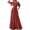 imageEverPretty Womens Elegant Crew Neck Sequin Ruffle Sleeve Empire Waist ALine Long Formal Evening DressesBurnt Orange