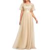 imageEverPretty Womens Elegant Crew Neck Sequin Ruffle Sleeve Empire Waist ALine Long Formal Evening DressesChampagne
