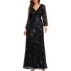 imageEverPretty Womens Elegant V Neck ALine Floor Length Long Sleeves Sparkly Sequin Formal Dress 01999Black