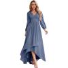 imageEverPretty Womens Fall Elegant A Line V Neck Ruched High Low Long Sleeve Formal Wedding Guest Dresses 2043Dusty Navy
