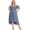 imageEverPretty Womens Summer Cold Shoulder HiLo Asymmetrical Hem Flowy Chiffon Short Wedding Guest Dress 02103Dusty Navy