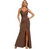 imageEverPretty Womens V Neck Stretchy Glitter Bodycon Sleeveless High Split Formal Wedding Guest DressesCoffee