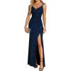 imageEverPretty Womens V Neck Stretchy Glitter Bodycon Sleeveless High Split Formal Wedding Guest DressesNavy Blue