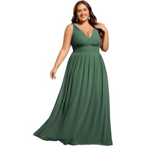 imageEverPretty Womens Bridesmaid Dress VNeck Sleeveless A Line Chiffon Floor Length Formal Dress 09016Eucalyptus