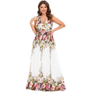 imageEverPretty Womens Bridesmaid Dress VNeck Sleeveless A Line Chiffon Floor Length Formal Dress 09016Printed2