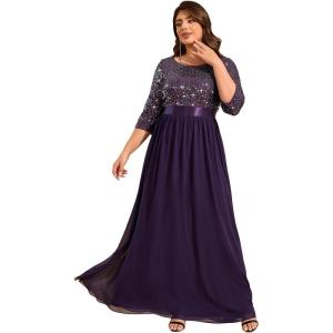 imageEverPretty Womens Elegant A Line Crew Neck Half Sleeve Sequin Evening Dress 00683Deep Purple