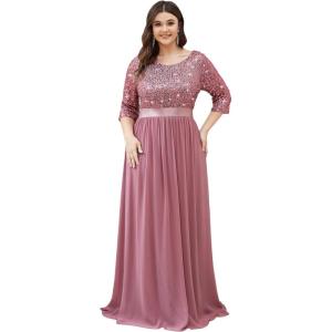 imageEverPretty Womens Elegant A Line Crew Neck Half Sleeve Sequin Evening Dress 00683Orchid