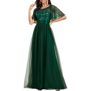 imageEverPretty Womens Elegant Crew Neck Sequin Ruffle Sleeve Empire Waist ALine Long Formal Evening DressesGreen