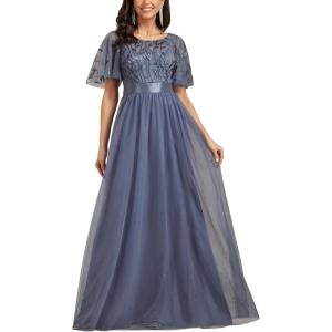 imageEverPretty Womens Elegant Crew Neck Sequin Ruffle Sleeve Empire Waist ALine Long Formal Evening DressesHaze Blue
