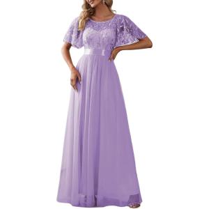imageEverPretty Womens Elegant Crew Neck Sequin Ruffle Sleeve Empire Waist ALine Long Formal Evening DressesLavender