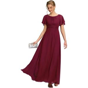 imageEverPretty Womens Elegant Round Neck Short Sleeves Chiffon Empire Waist Floor Length Formal Bridesmaid Dress 01840PHBurgundy