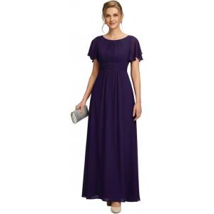 imageEverPretty Womens Elegant Round Neck Short Sleeves Chiffon Empire Waist Floor Length Formal Bridesmaid Dress 01840PHDark Purple