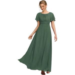 imageEverPretty Womens Elegant Round Neck Short Sleeves Chiffon Empire Waist Floor Length Formal Bridesmaid Dress 01840PHEucalyptus Green