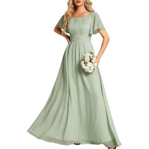 imageEverPretty Womens Elegant Round Neck Short Sleeves Chiffon Empire Waist Floor Length Formal Bridesmaid Dress 01840PHMint Green