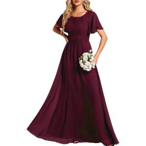 imageEverPretty Womens Elegant Round Neck Short Sleeves Chiffon Empire Waist Floor Length Formal Bridesmaid Dress 01840PHMulberry