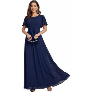 imageEverPretty Womens Elegant Round Neck Short Sleeves Chiffon Empire Waist Floor Length Formal Bridesmaid Dress 01840PHNavy Blue